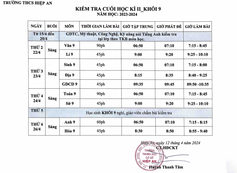 lich kiem tra khoi 9